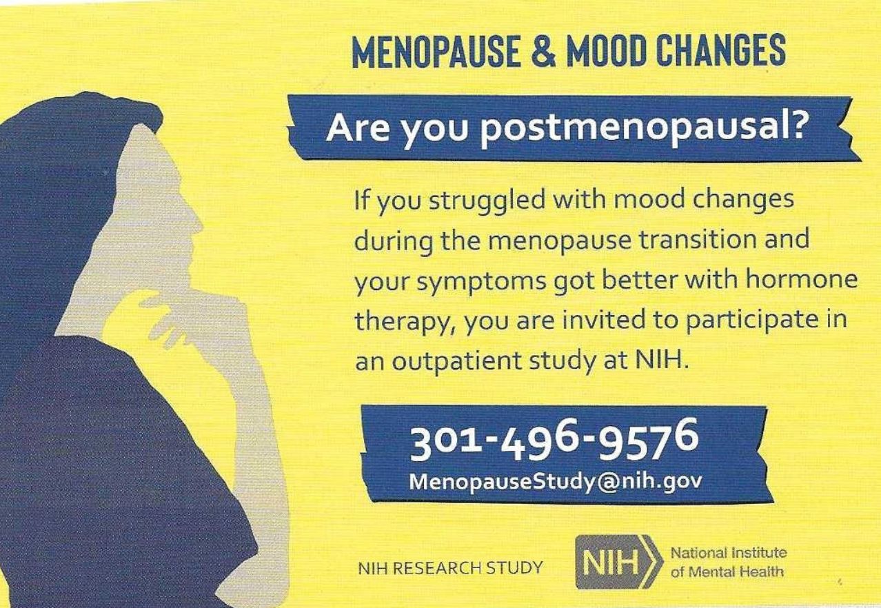 NIH research study flyer — Menopause and Mood Changes: are you postmenopausal?
